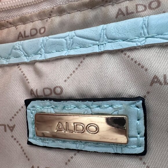 Aldo Glenda Croc Embossed Light Blue Satchel Gold Hardware Detail Shoulder Bag - Picture 7 of 12